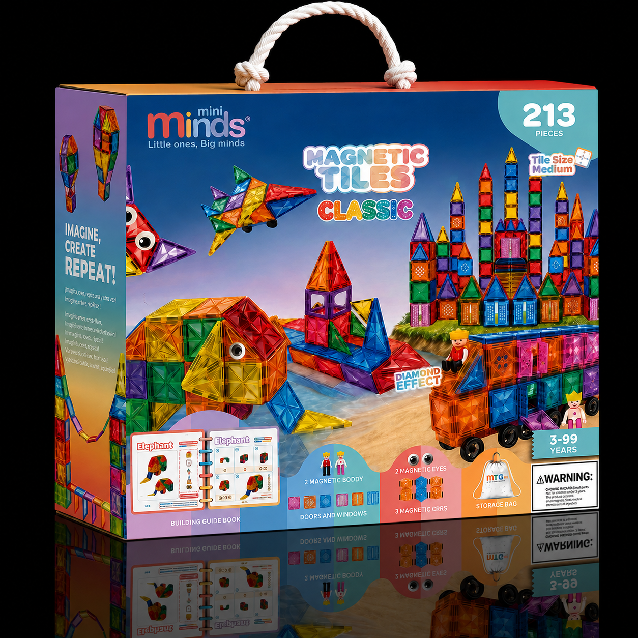 Mini Minds Magnetic Tiles Classic 213 pieces