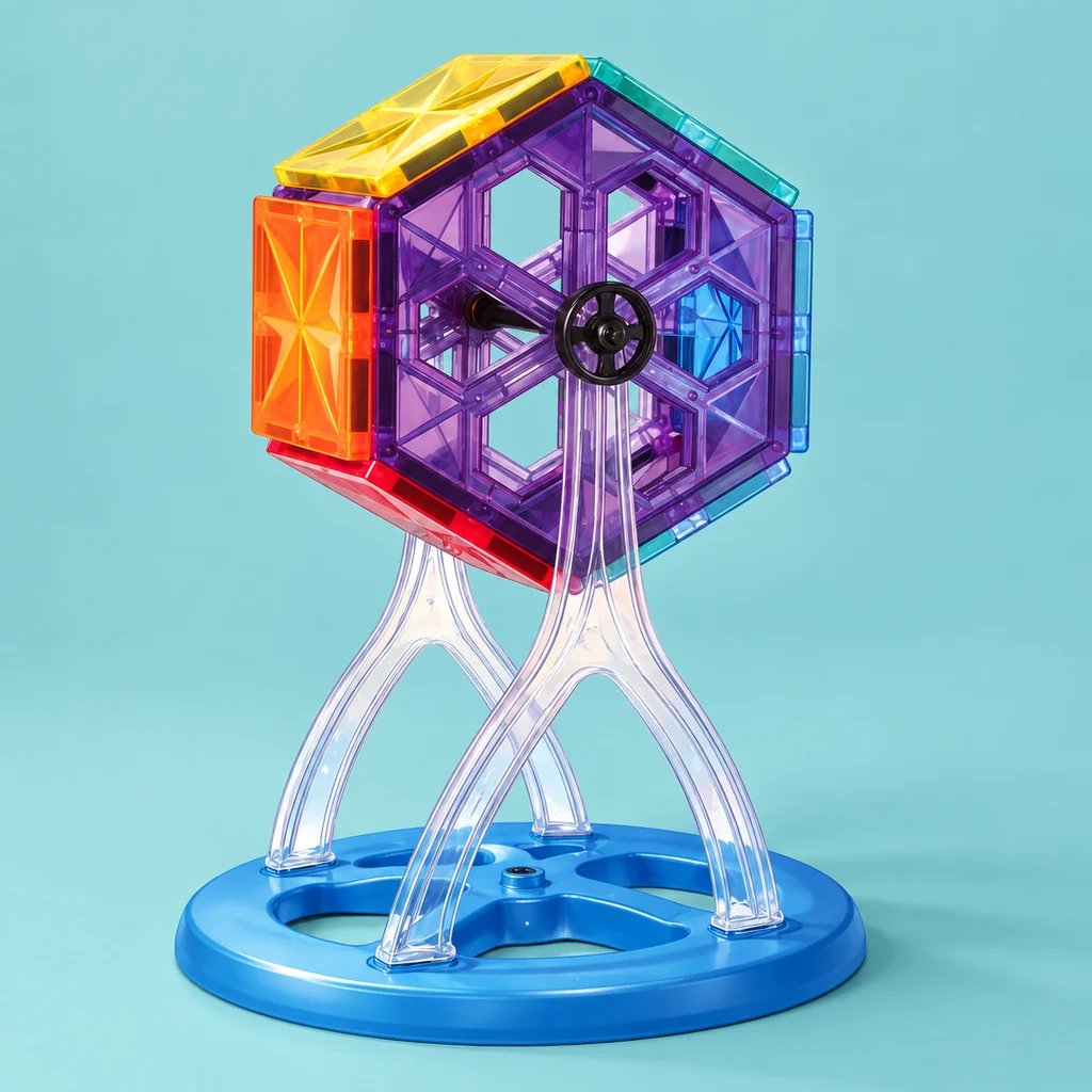 Magnetic Tiles wheel on an aqua studio background