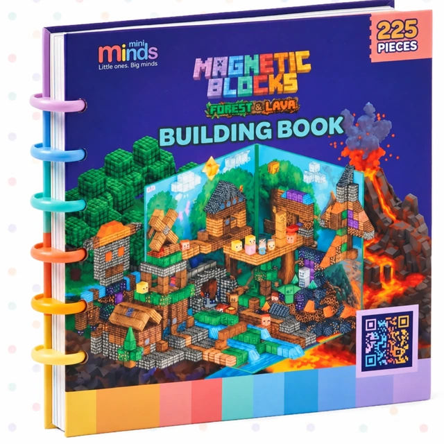 The Mini Minds Forest & Lava Building Book with colorful removable-page binding.